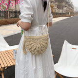 Hand-Woven Straw Shoulder Beach Bag with Tassel - Khaki Beige