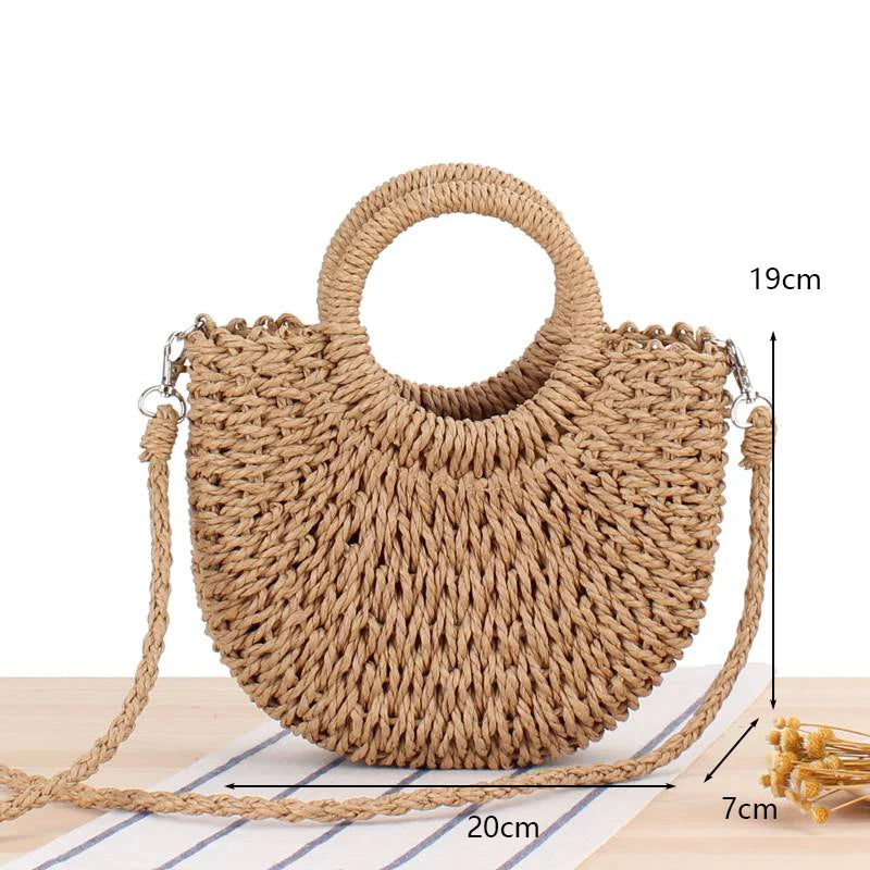 Round Rattan Crossbody Bag Summer Beach Women Messenger Shoulder