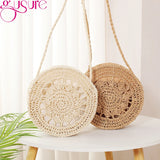 Round Rattan Woven Straw Crossbody Bag Hollow Shoulder Bags