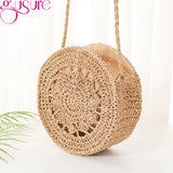 Round Rattan Woven Straw Crossbody Bag Hollow Shoulder Bags