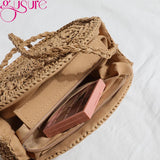 Round Rattan Woven Straw Crossbody Bag Hollow Shoulder Bags