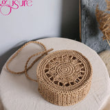 Round Rattan Woven Straw Crossbody Bag Hollow Shoulder Bags