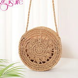 Round Rattan Woven Straw Crossbody Bag Hollow Shoulder Bags
