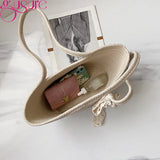 Women's Straw Woven Top-handle Handbag Vintage Ribbon Large Capacity
