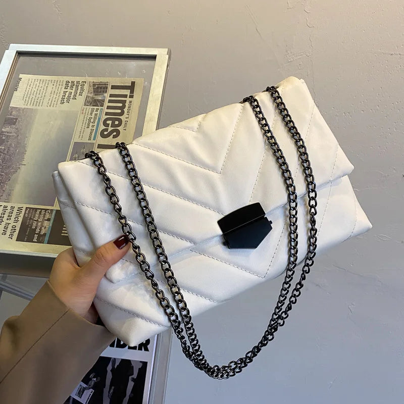 Lattice Square Crossbody Bag Quilted PU Leather Women Chain Handbag