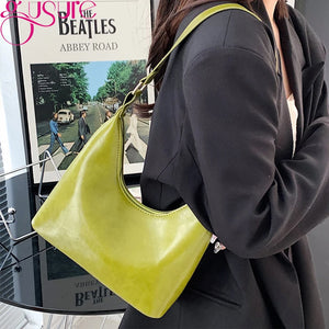 Small PU Leather Top-handle Handbag Green Clutch Purse