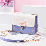 Heart Buckle Glitter Sequins Chain Crossbody Bag