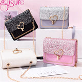 Heart Buckle Glitter Sequins Chain Crossbody Bag