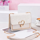 Heart Buckle Glitter Sequins Chain Crossbody Bag