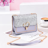 Heart Buckle Glitter Sequins Chain Crossbody Bag