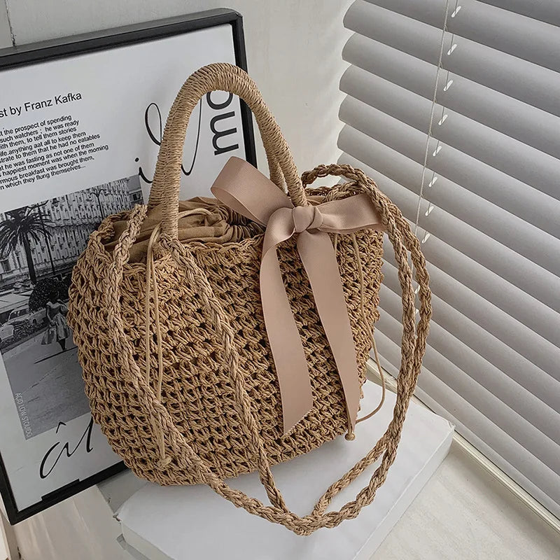 Women Straw Weave Shoulder Beach Crossbody Bag Lady Casual Handbag
