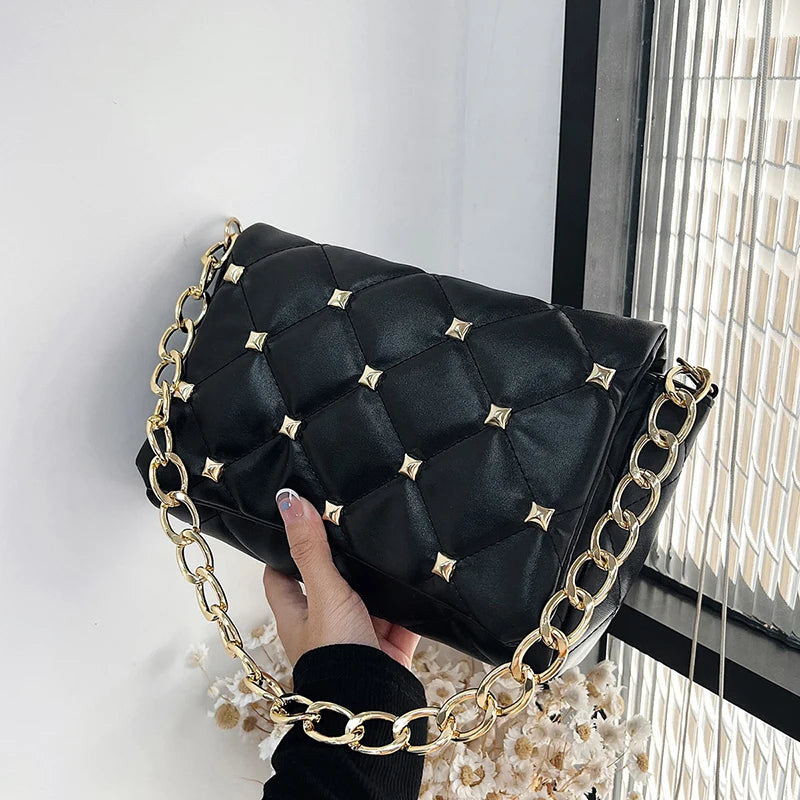 Quilted PU Leather Women Shoulder Bag Chain Purse Handbag Tote