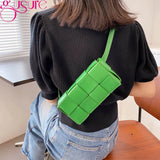 Woven PU Leather Waist Bag for Women Crossbody Shoulder Pouch
