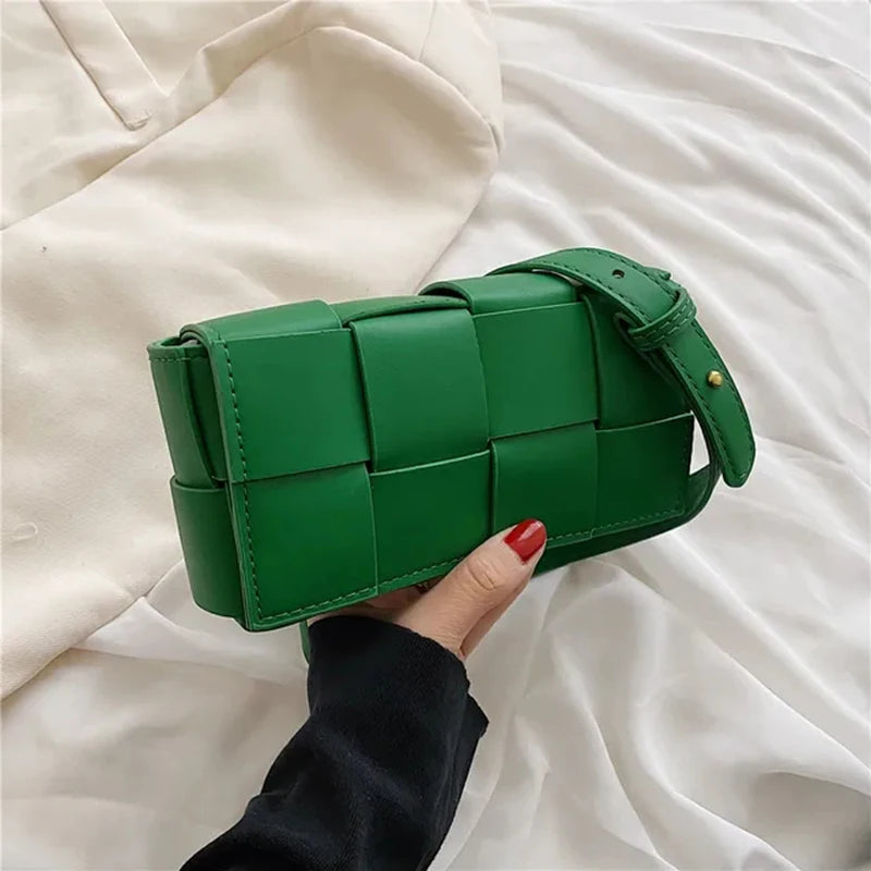 Woven PU Leather Waist Bag for Women Crossbody Shoulder Pouch