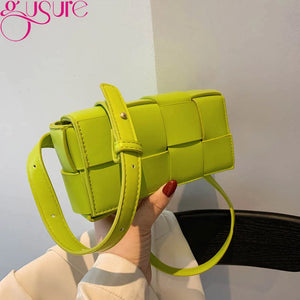 Woven PU Leather Waist Bag for Women Crossbody Shoulder Pouch