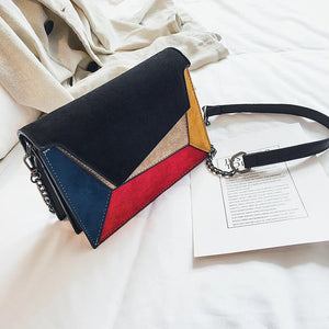 Retro Matte Patchwork Crossbody Bag Chain Strap Shoulder Bag Lady Small Flap
