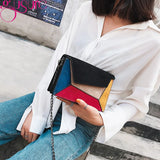 Retro Matte Patchwork Crossbody Bag Chain Strap Shoulder Bag Lady Small Flap