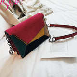 Retro Matte Patchwork Crossbody Bag Chain Strap Shoulder Bag Lady Small Flap