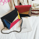 Retro Matte Patchwork Crossbody Bag Chain Strap Shoulder Bag Lady Small Flap