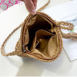 Round Woven Rattan Messenger Bag with Tassel