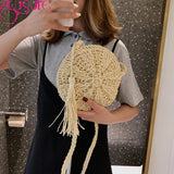 Round Women String Woven Rattan Messenger Bags Straw Circular Lady Tassel Beach