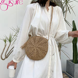 Round Woven Rattan Messenger Bag with Tassel