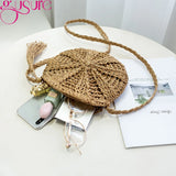 Round Women String Woven Rattan Messenger Bags Straw Circular Lady Tassel Beach