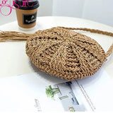 Round Women String Woven Rattan Messenger Bags Straw Circular Lady Tassel Beach