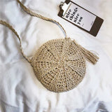 Round Women String Woven Rattan Messenger Bags Straw Circular Lady Tassel Beach