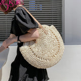 Summer Round Straw Rattan Bag Casual Woven Beach Totes Female Large Capacity