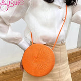 Woven Straw Crossbody Bag Round Rattan Beach Handbag
