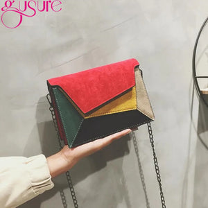 Vintage Patchwork Messenger Bag Chains Flap Crossbody Bag Scrub