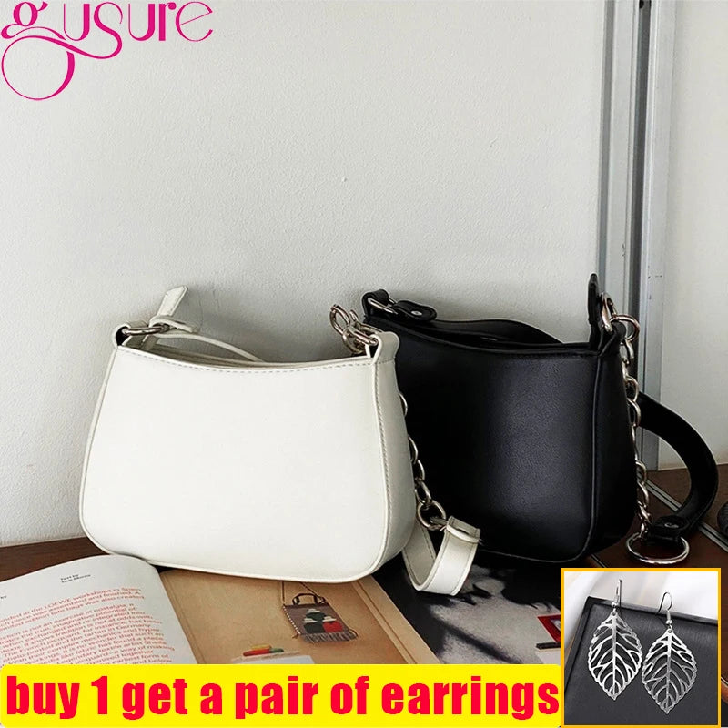 Vintage Solid Small PU Leather Shoulder Bags For Women