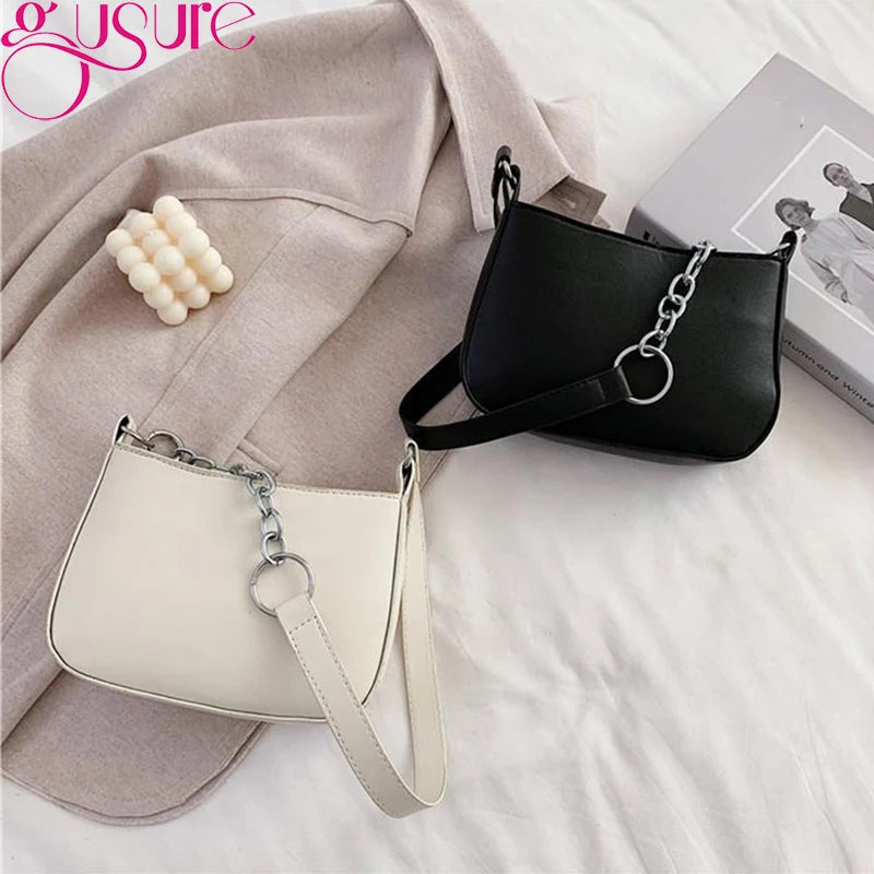 Vintage Solid Small PU Leather Shoulder Bags For Women