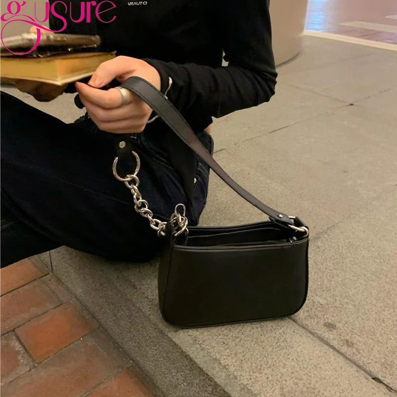 Vintage Solid Small PU Leather Shoulder Bags For Women