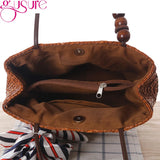 Straw Shoulder Bag Beach Bucket Handbag Rattan Woven Casual Tote