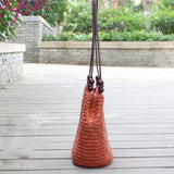 Straw Shoulder Bag Beach Bucket Handbag Rattan Woven Casual Tote