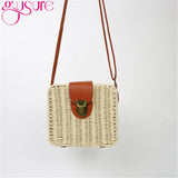 Women Rattan Straw Crossbody Bag Square Handbags Lady Shoulder Flap Bags