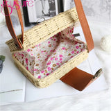 Women Rattan Straw Crossbody Bag Square Handbags Lady Shoulder Flap Bags