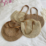 Women Rattan Shoulder Bag Wicker Straw Circular Woven Traveling Bag