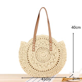 Women Rattan Shoulder Bag Wicker Straw Circular Woven Traveling Bag