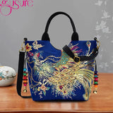 Embroidery Peacock Shoulder Bag Large Capacity Messenger
