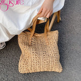 Women Summer Beach Bag Retro Knitted Straw Woven Handbag Large Capacity