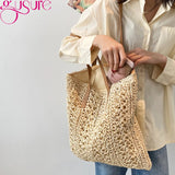 Women Summer Beach Bag Retro Knitted Straw Woven Handbag Large Capacity