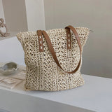 Women Summer Beach Bag Retro Knitted Straw Woven Handbag Large Capacity