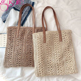 Women Summer Beach Bag Retro Knitted Straw Woven Handbag Large Capacity