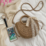 Women Straw Beach Bag Round Shoulder Crossbody Bow Rattan Handbag Bohemian Totes