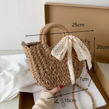 Women Straw Beach Bag Round Shoulder Crossbody Bow Rattan Handbag Bohemian Totes