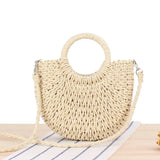 Women Straw Beach Bag Round Shoulder Crossbody Bow Rattan Handbag Bohemian Totes