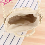 Women Straw Beach Bag Round Shoulder Crossbody Bow Rattan Handbag Bohemian Totes